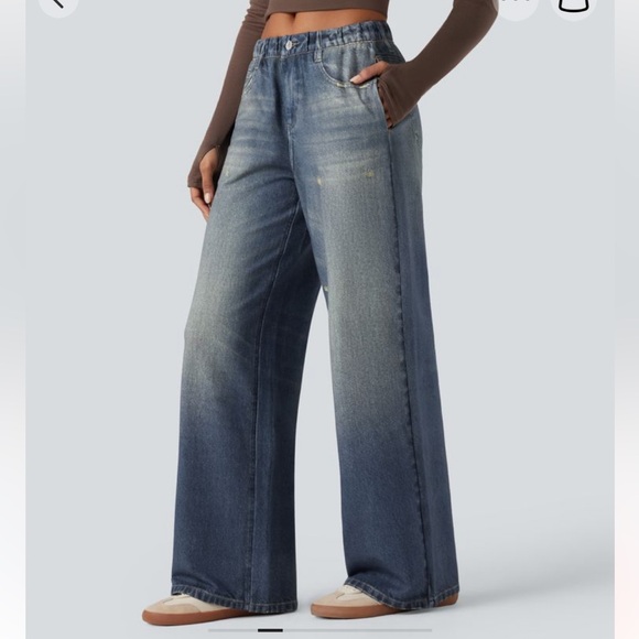 NWT Halara Mid Rise french terry denim sweat-pant jeans with pockets - Picture 3 of 13